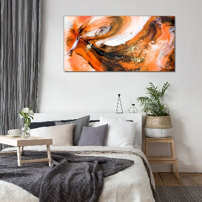 Golden swirls in orange tones Wall art on glass