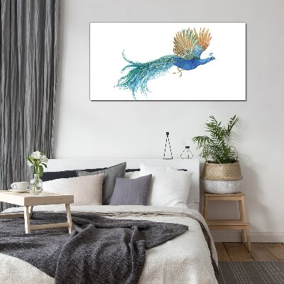 Colorful peacock in motion Glass art print