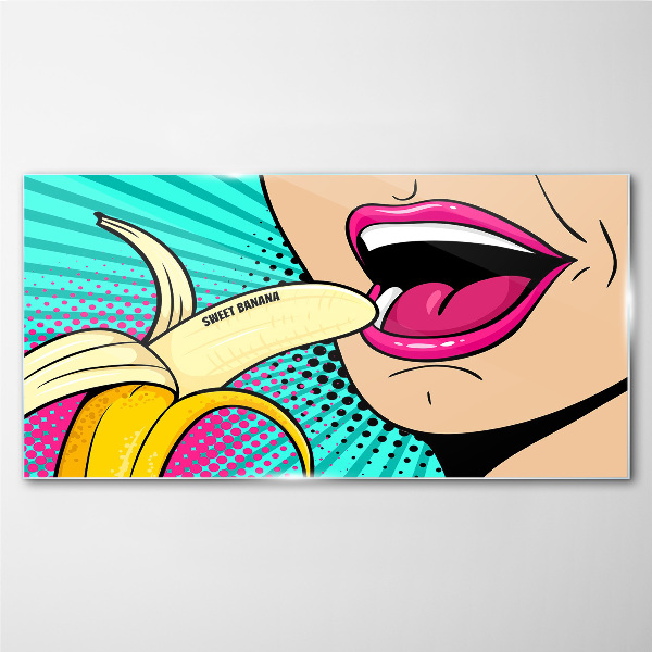 Sweet banana in pop art style Glass art print