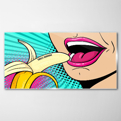 Sweet banana in pop art style Glass art print