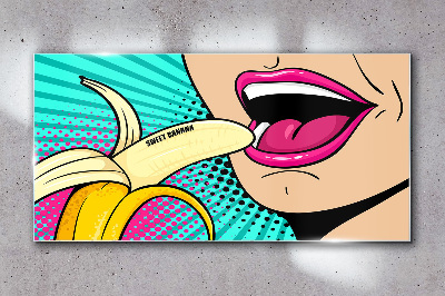 Sweet banana in pop art style Glass art print