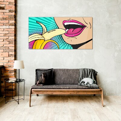 Sweet banana in pop art style Glass art print