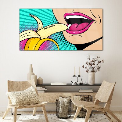 Sweet banana in pop art style Glass art print
