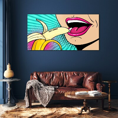 Sweet banana in pop art style Glass art print