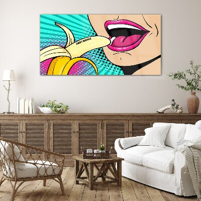 Sweet banana in pop art style Glass art print