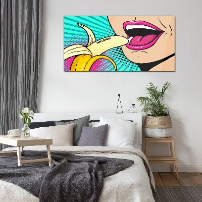 Sweet banana in pop art style Glass art print