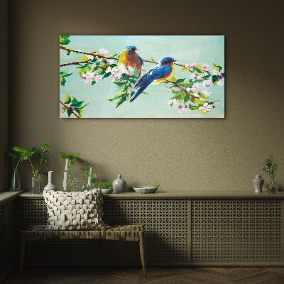 Birds on a flowering branch Glass art print