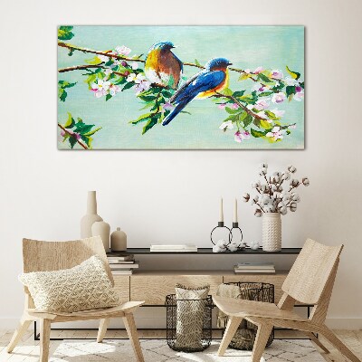 Birds on a flowering branch Glass art print