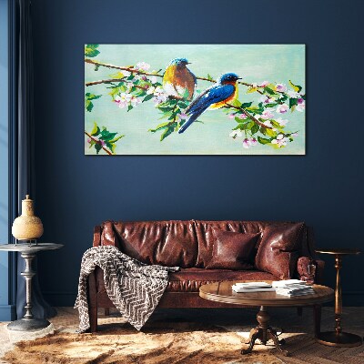 Birds on a flowering branch Glass art print