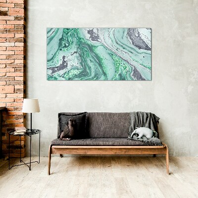 Green waves of abstraction Glass art print