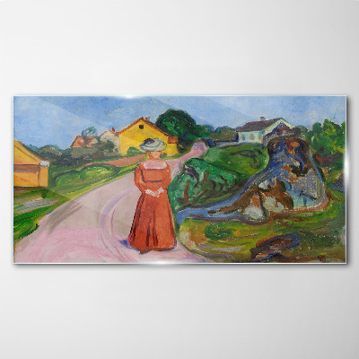 Woman in Red Dress by Munch Glass art print