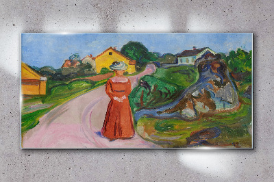 Woman in Red Dress by Munch Glass art print