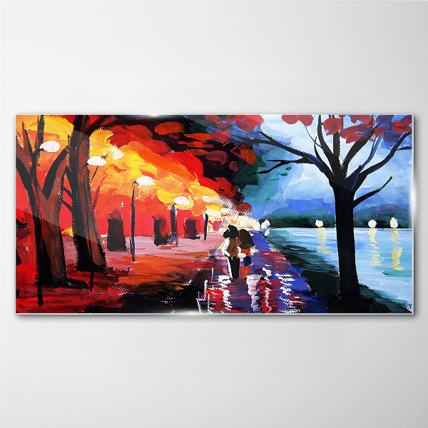 A romantic walk in a colorful park Wall art on glass