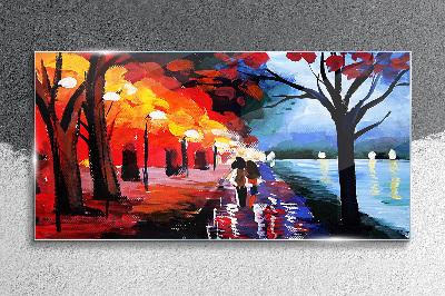A romantic walk in a colorful park Wall art on glass