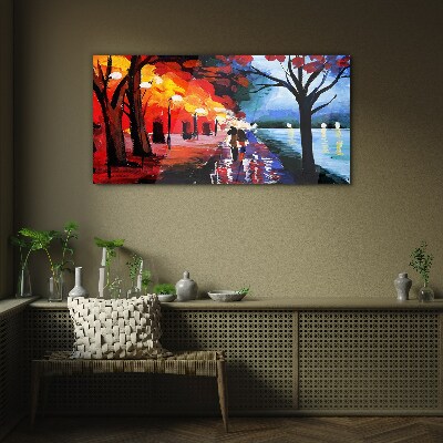 A romantic walk in a colorful park Wall art on glass