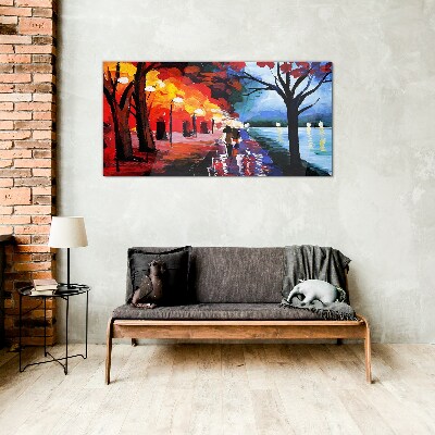 A romantic walk in a colorful park Wall art on glass