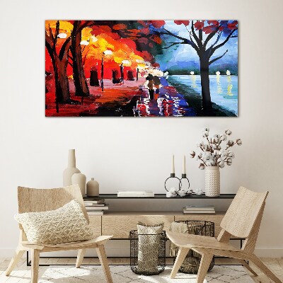 A romantic walk in a colorful park Wall art on glass