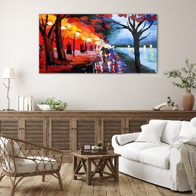 A romantic walk in a colorful park Wall art on glass