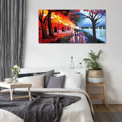 A romantic walk in a colorful park Wall art on glass