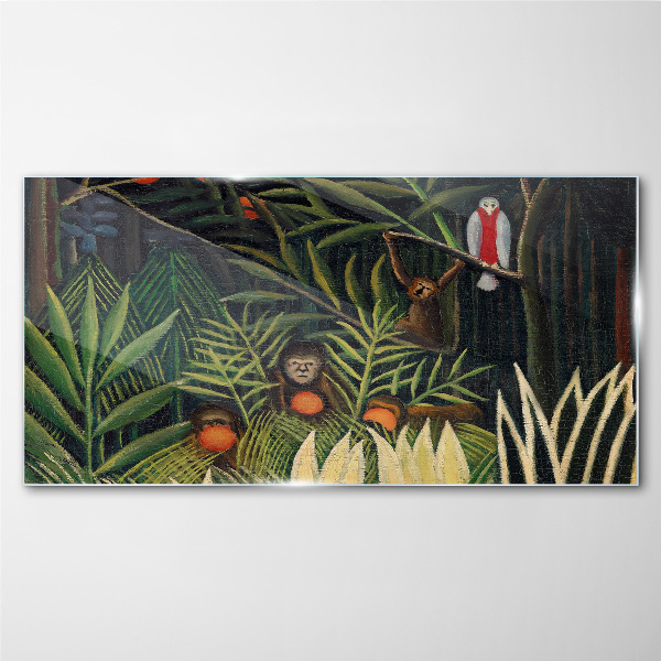 Tropical jungle with monkeys Glass art print