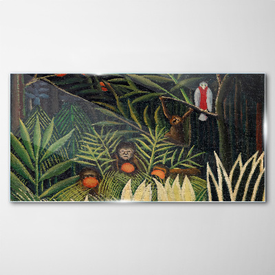 Tropical jungle with monkeys Glass art print