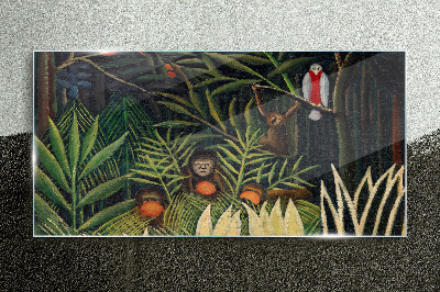 Tropical jungle with monkeys Glass art print