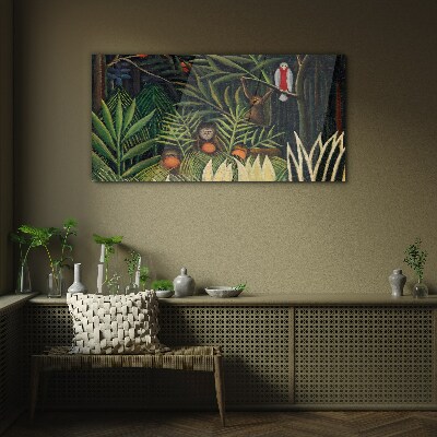 Tropical jungle with monkeys Glass art print