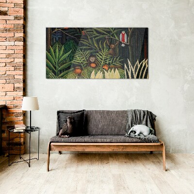 Tropical jungle with monkeys Glass art print