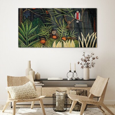 Tropical jungle with monkeys Glass art print