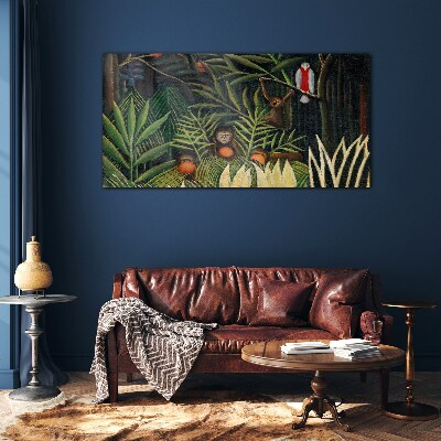 Tropical jungle with monkeys Glass art print