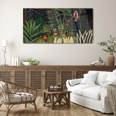 Tropical jungle with monkeys Glass art print