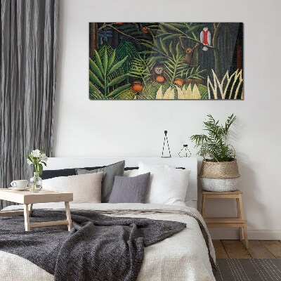 Tropical jungle with monkeys Glass art print