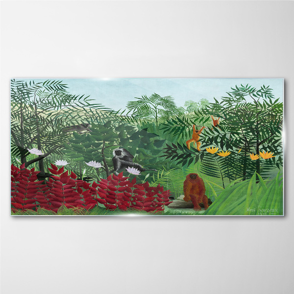 Tropical landscape with monkeys Wall art on glass