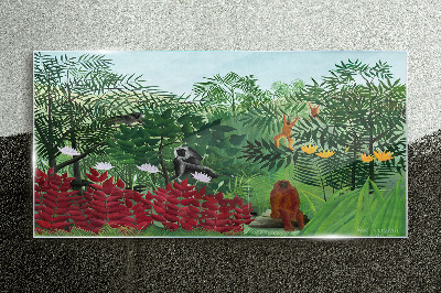Tropical landscape with monkeys Wall art on glass