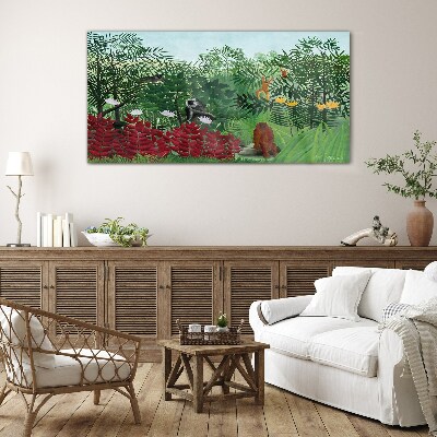 Tropical landscape with monkeys Wall art on glass