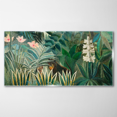 Mysterious forest with wild animals Wall art on glass