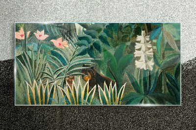 Mysterious forest with wild animals Wall art on glass