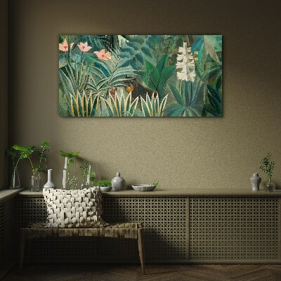 Mysterious forest with wild animals Wall art on glass