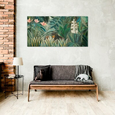 Mysterious forest with wild animals Wall art on glass