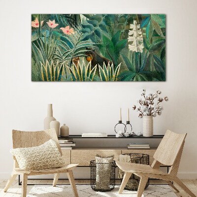 Mysterious forest with wild animals Wall art on glass