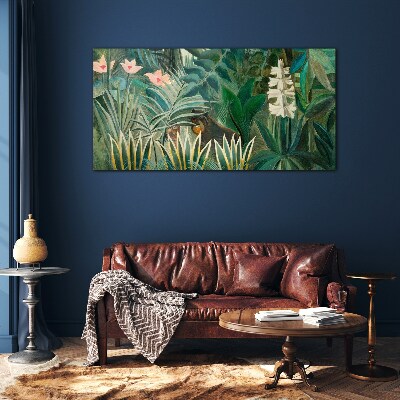 Mysterious forest with wild animals Wall art on glass