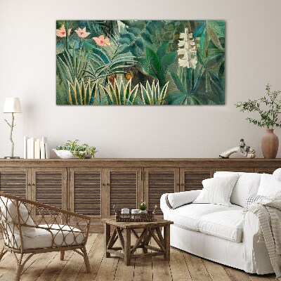 Mysterious forest with wild animals Wall art on glass