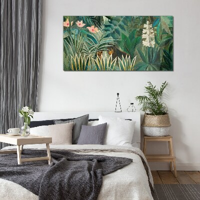 Mysterious forest with wild animals Wall art on glass