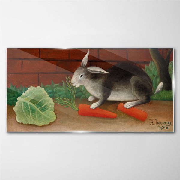 Hare with carrots Glass art print