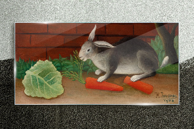 Hare with carrots Glass art print