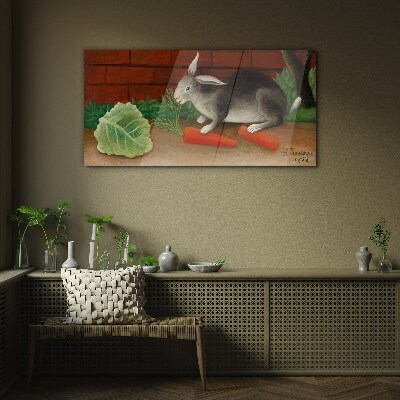 Hare with carrots Glass art print