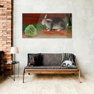 Hare with carrots Glass art print