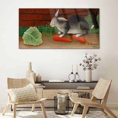 Hare with carrots Glass art print
