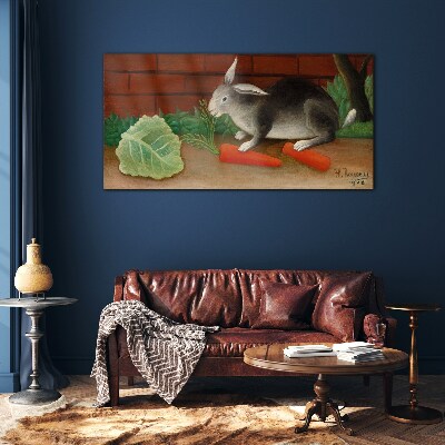 Hare with carrots Glass art print