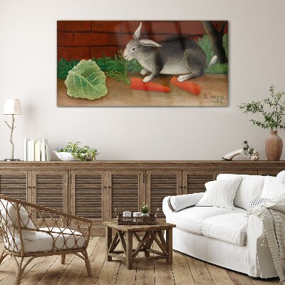 Hare with carrots Glass art print